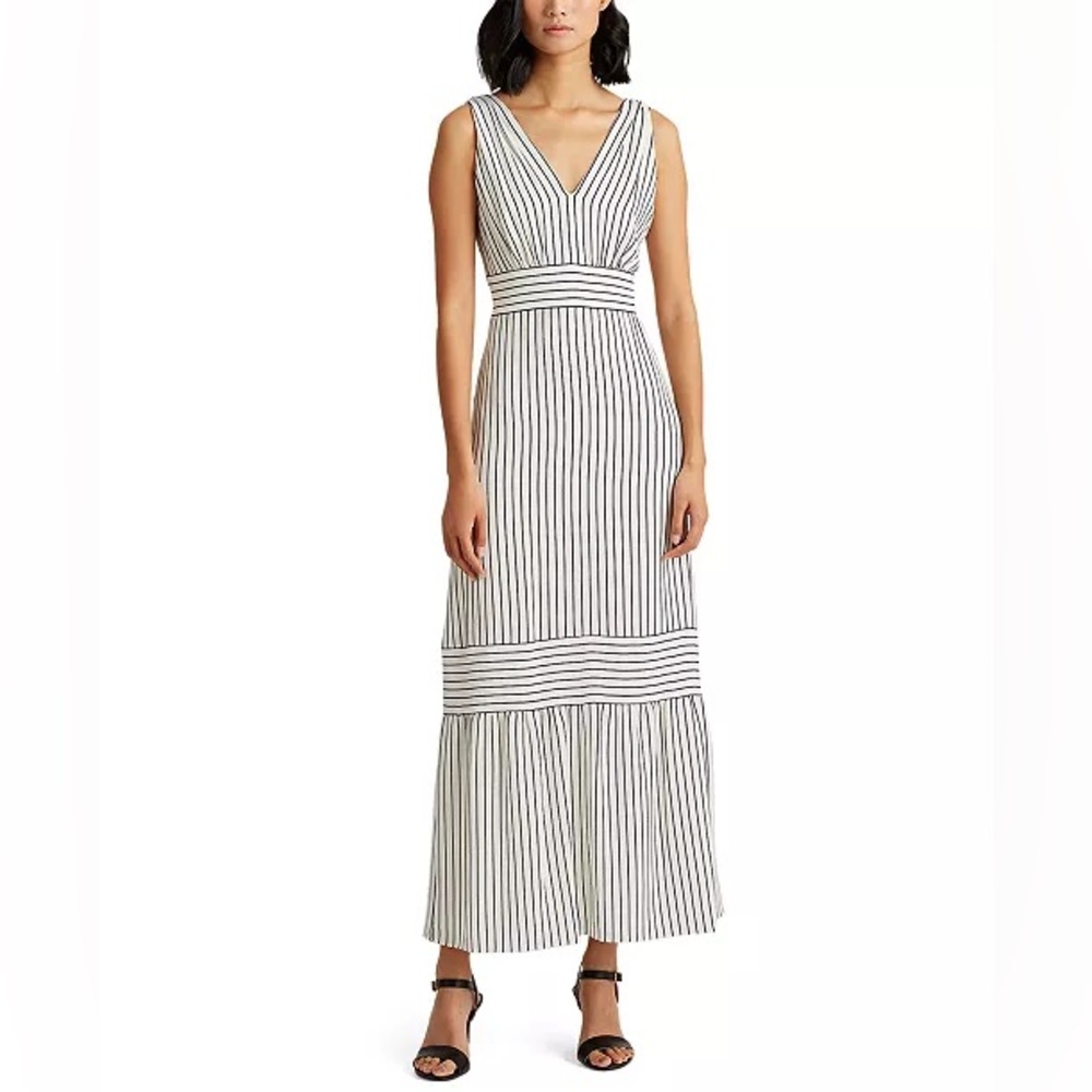 👉🏼LIKE NEW👈🏼 Ralph Lauren Striped Tiered Crepe Dress Size: 14